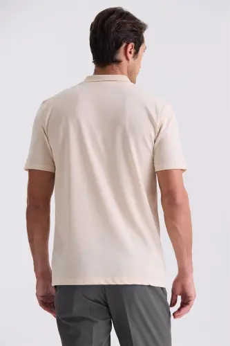 Bej Regular Fit Desenli Polo Yaka T-Shirt - 4