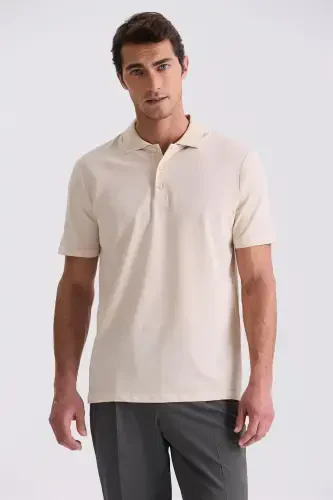 Bej Regular Fit Desenli Polo Yaka T-Shirt 