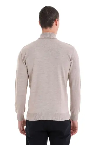 Bej Regular Fit Düz Balıkçı Yaka Yünlü Triko Kazak-Bej - 6