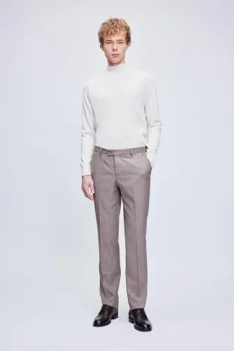 Bej Regular Fit Düz Yarım Balıkçı Yaka Yünlü Triko Kazak-Bej - 2