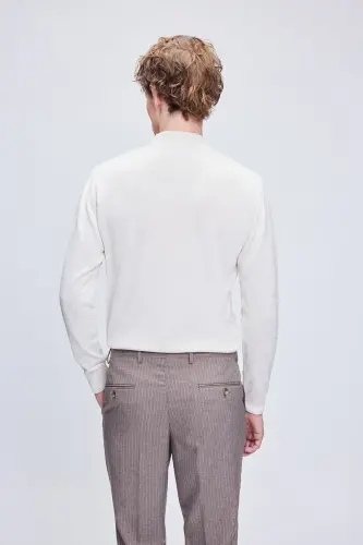 Bej Regular Fit Düz Yarım Balıkçı Yaka Yünlü Triko Kazak-Bej - 5