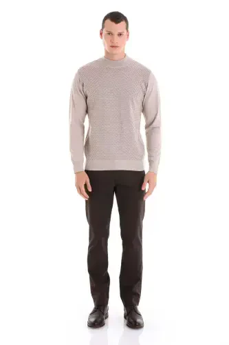 Bej Regular Fit Yarim Baliqchi Yaka Jakarli Yunli Triko Kozok-Bej - HATEMOĞLU (1)