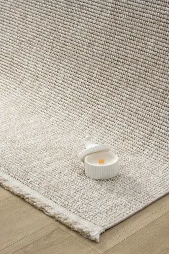 Bej Saçaklı Modern Dokuma Halı Salon Oturma Odası Yatak Odası Koridor Halısı Yolluk Bej-Bej - 1