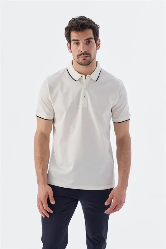 Bej Slim Fit %100 Pamuk Polo Yaka T-Shirt - 2