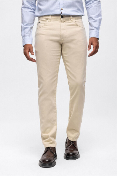 Bej Slim Fit 5 Cepli Pamuklu Chino Pantolon - 3