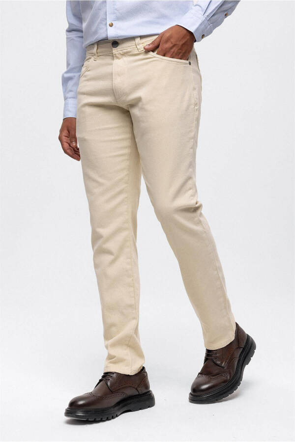 Bej Slim Fit 5 Cepli Pamuklu Chino Pantolon - 4