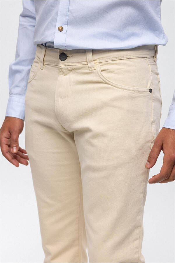 Bej Slim Fit 5 Cepli Pamuklu Chino Pantolon - 5