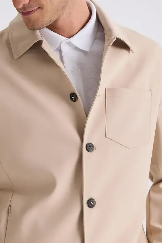 Bej Slim Fit Bebe Yaka Mevsimlik Mont - 3