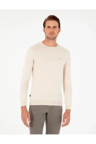 Bej Slim Fit Bisiklet Yaka Basic Triko Kazak 50296621-VR011 - Bej - 1