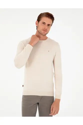 Bej Slim Fit Bisiklet Yaka Basic Triko Kazak 50296621-VR011 - Bej - 3