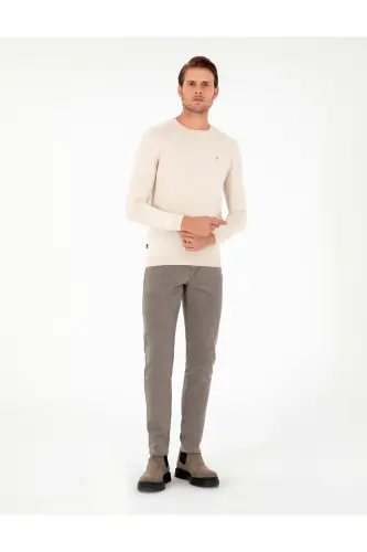 Bej Slim Fit Bisiklet Yaka Basic Triko Kazak 50296621-VR011 - Bej - 4