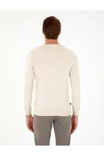 Bej Slim Fit Bisiklet Yaka Basic Triko Kazak 50296621-VR011 - Bej - 5
