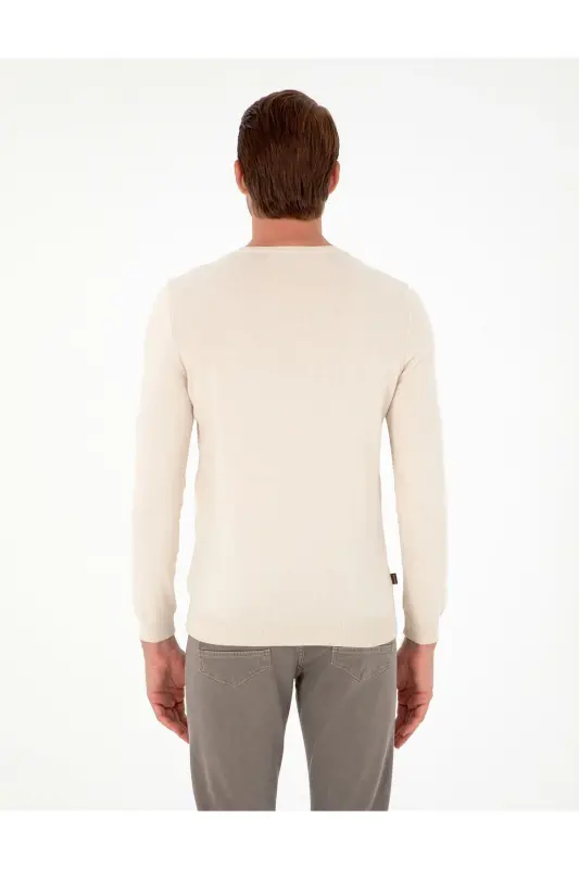 Bej Slim Fit Bisiklet Yaka Basic Triko Kazak 50296621-VR011 - Bej - 5