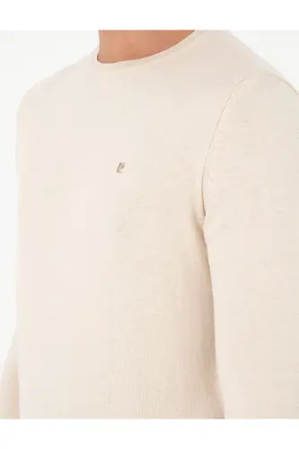 Bej Slim Fit Bisiklet Yaka Basic Triko Kazak 50296621-VR011 - Bej - 7