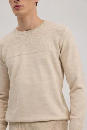 Bej Slim Fit Bisiklet Yaka Triko - 3