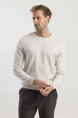 Bej Slim Fit Bisiklet Yaka Triko Kazak - JAKAMEN (1)