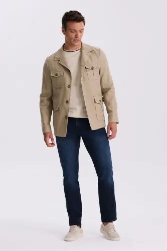 Bej Slim Fit Cepli Keten Pamuk Mevsimlik Safari Ceket - 1