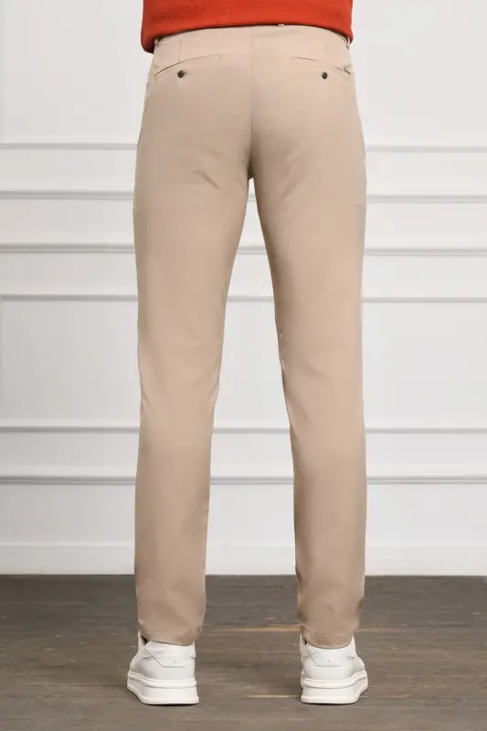 Bej Slim Fit Dar Kesim Yan Cep Bağcıklı Jogger Erkek Pantolon - Bej - 3