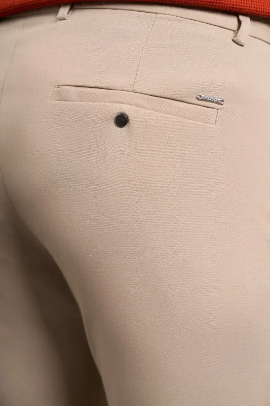 Bej Slim Fit Dar Kesim Yan Cep Bağcıklı Jogger Erkek Pantolon - Bej - 4