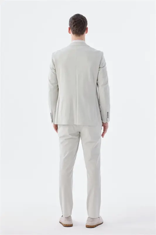 Bej Slim Fit Elastik Matodan Sport Kostyum - 4