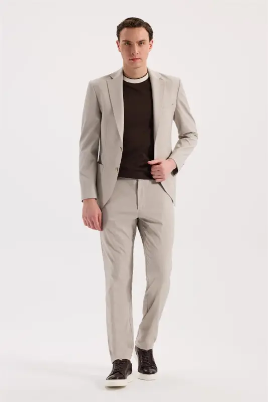 Bej Slim Fit Mono Yaka Esnek Spor Ceket - 2
