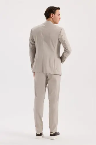Bej Slim Fit Mono Yaka Esnek Spor Ceket - 4