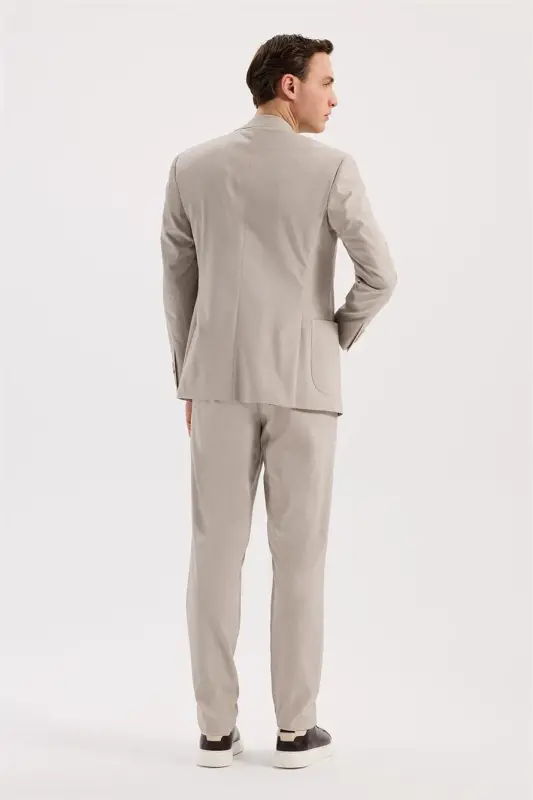 Bej Slim Fit Mono Yaka Esnek Spor Ceket - 4