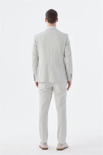 Bej Slim Fit Mono Yaka Takım Elbise - 4