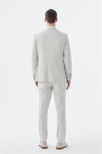 Bej Slim Fit Mono Yoqali Kostyum - 4