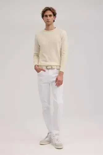 Bej Slim Fit naqshli Velosiped yoqali triko - 2