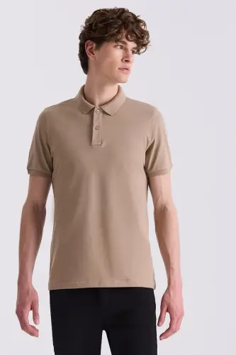Bej Slim Fit Polo Y воротникли футболка - 2