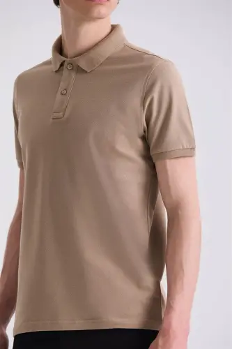 Bej Slim Fit Polo Y воротникли футболка - 3