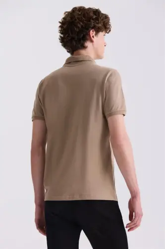 Bej Slim Fit Polo Y воротникли футболка - 4