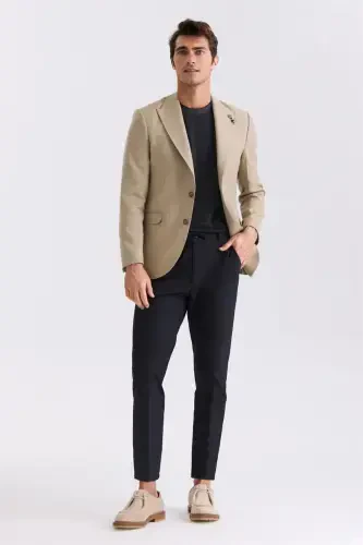 Bej Slim Fit Sivri Yaka Keten Spor Ceket - Modazone (1)