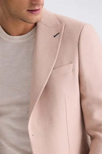 Bej Slim Fit Sivri Yaka Yazlık Spor Ceket - 3