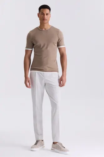 Bej Slim Fit Triko Bisiklet Yaka T-Shirt - 3