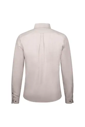 Bej Slim Fit Uzun Kollu Düğmeli Yaka Pamuklu Gömlek-Bej - 2