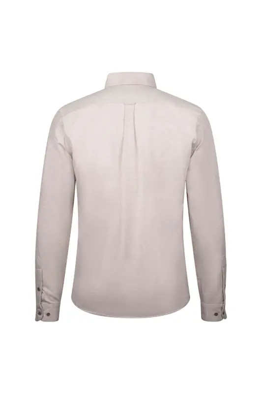 Bej Slim Fit Uzun Kollu Düğmeli Yaka Pamuklu Gömlek-Bej - 2