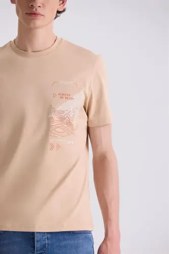 Bej Slim Fit Velo yaka futbolka - 3