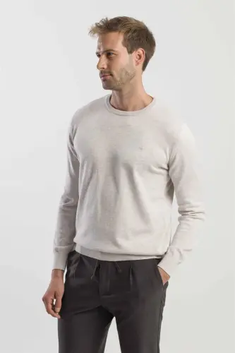 Bej Slim Fit Velosiped Yaka Triko Koʻylak - 3