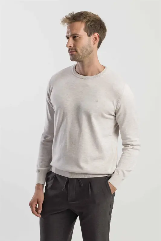 Bej Slim Fit Velosiped Yaka Triko Koʻylak - 3