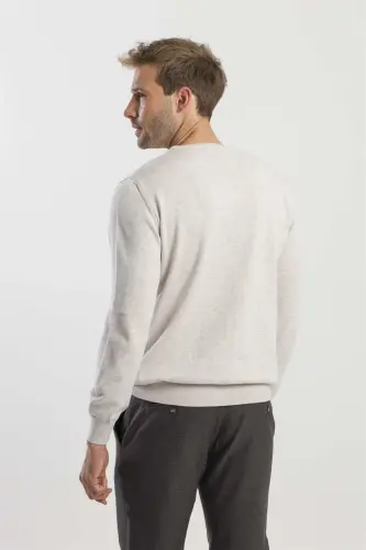 Bej Slim Fit Velosiped Yaka Triko Koʻylak - 4