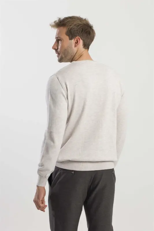 Bej Slim Fit Velosiped Yaka Triko Koʻylak - 4