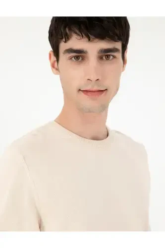 Bej Slim Fit Velosiped Yoqali Asosiy Trikotaj Kozok 50296575-VR011-Bej - PIERRE CARDIN (1)