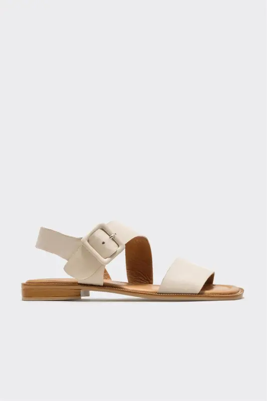 Bej Teri Ayollar Yassi Sandal - 1