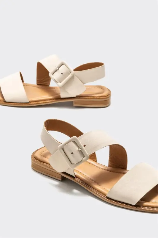 Bej Teri Ayollar Yassi Sandal - 4