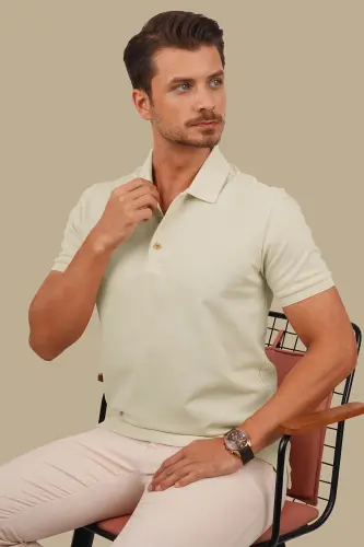 Bej Yaka Desenli Erkek Polo Yaka Tişört-Bej 