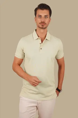 Bej Yaka Desenli Erkek Polo Yaka Tişört-Bej - 4