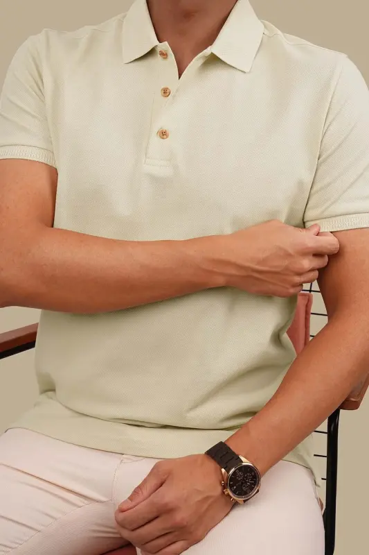 Bej Yaka Desenli Erkek Polo Yaka Tişört-Bej - 6