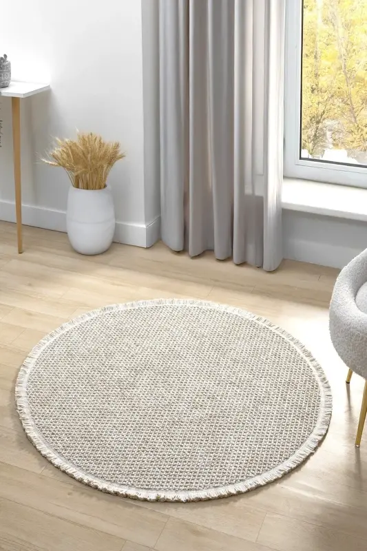 Bej Yuvarlak Yıkabilir Halı Salon Oturma Odası Mutfak Koridor Yolluk Dokuma Makine Halısı 0012 DAİRE - Bej 6 - ELIZ HOME